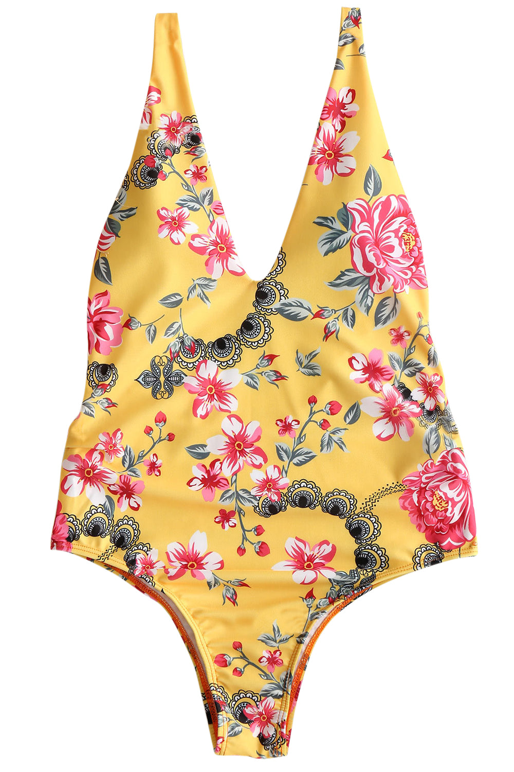 Iyasson Sexy Yellow Floral Printing Swimwear