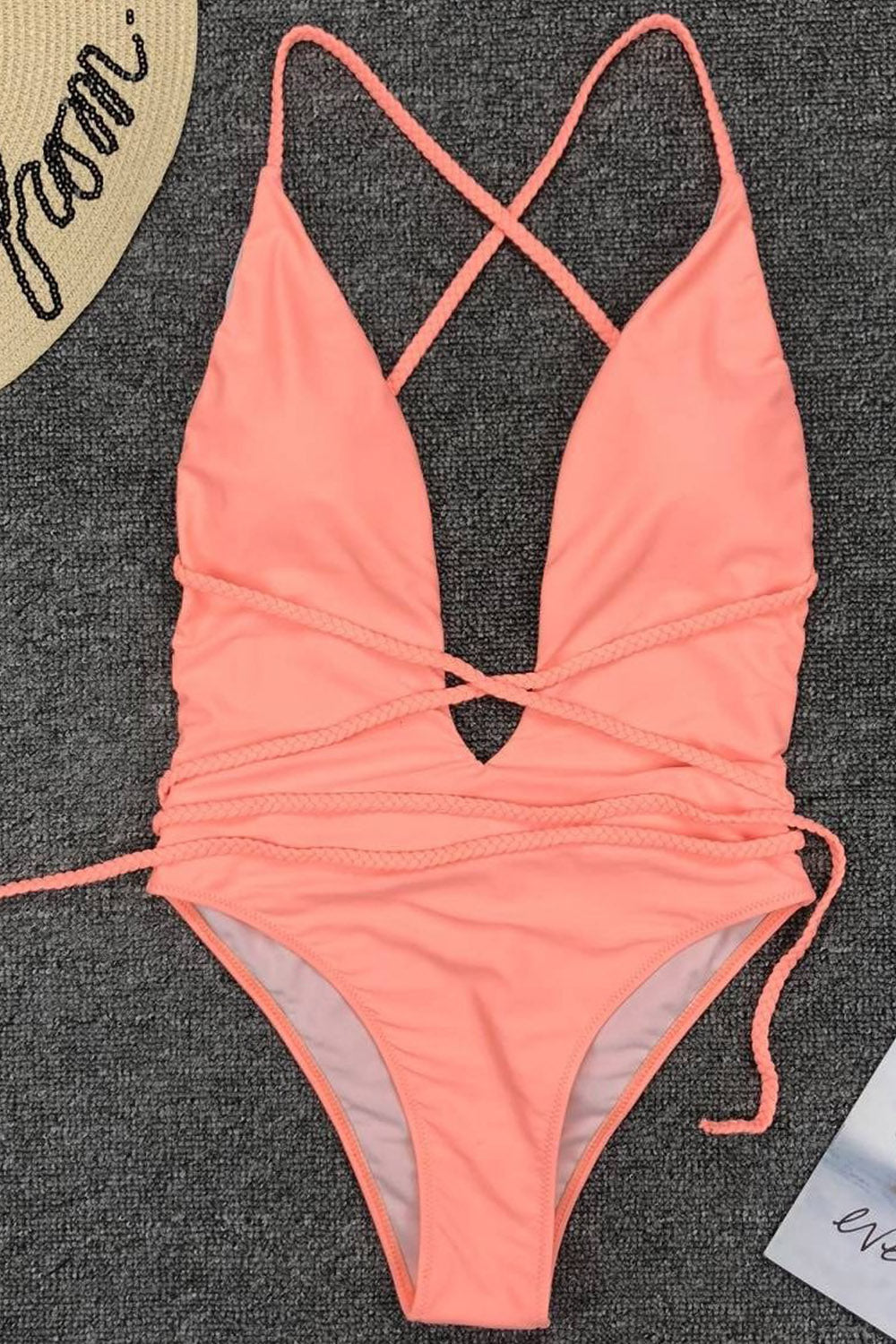 Iyasson Women's Sexy Deep V Backless Ultra-Long Braided Tie Swimsuit