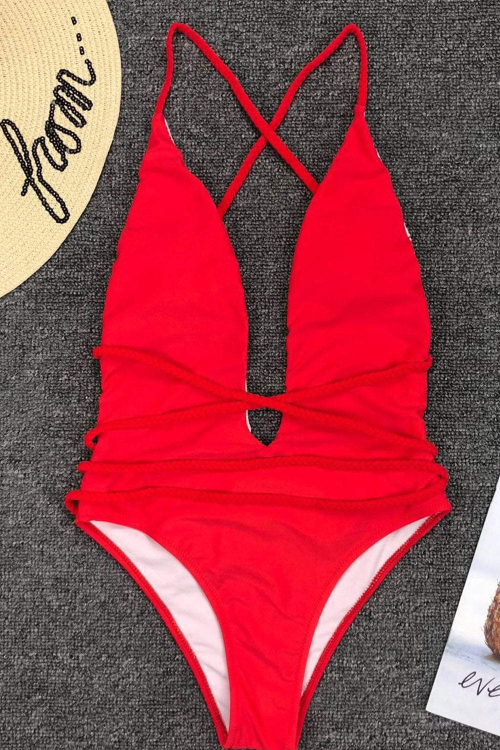 Iyasson Women's Sexy Deep V Backless Ultra-Long Braided Tie Swimsuit