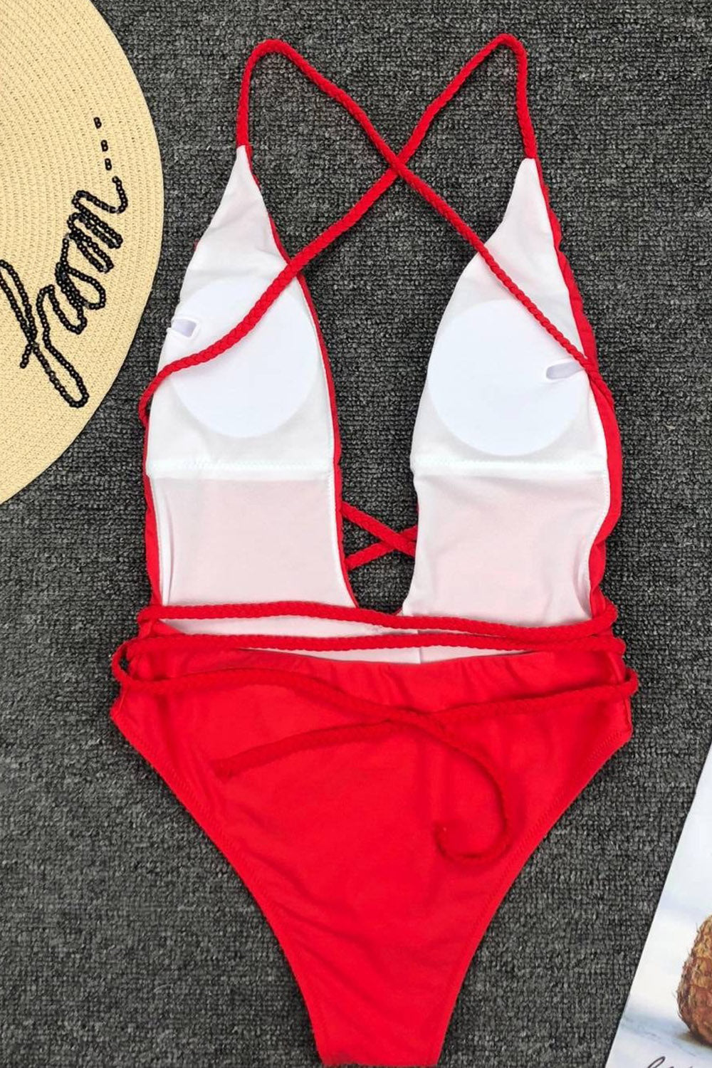 Iyasson Women's Sexy Deep V Backless Ultra-Long Braided Tie Swimsuit