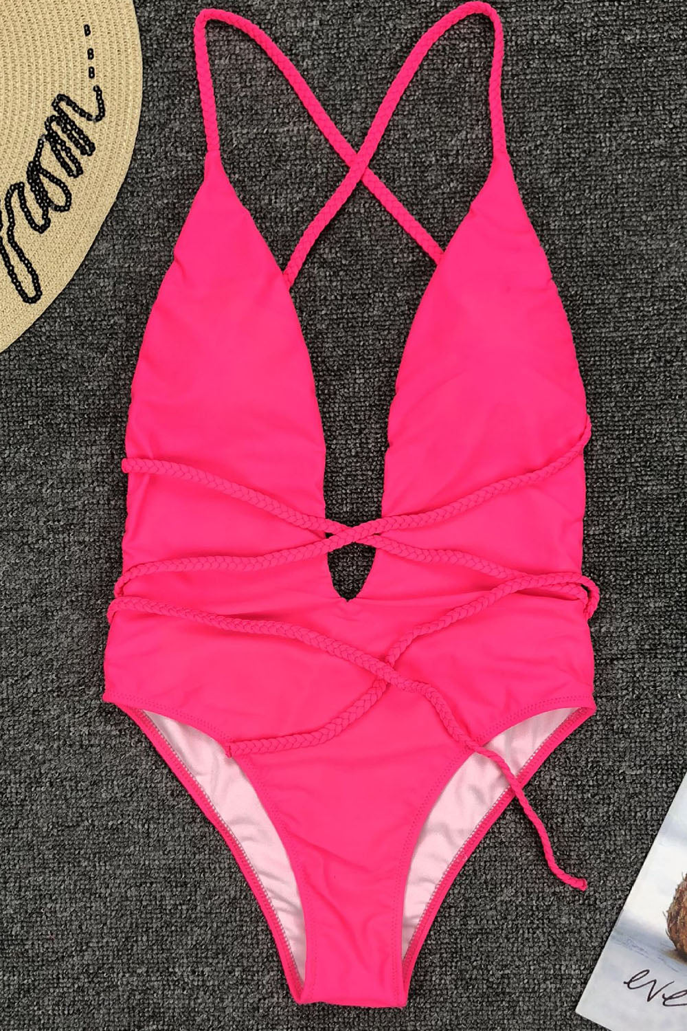 Iyasson Women's Sexy Deep V Backless Ultra-Long Braided Tie Swimsuit