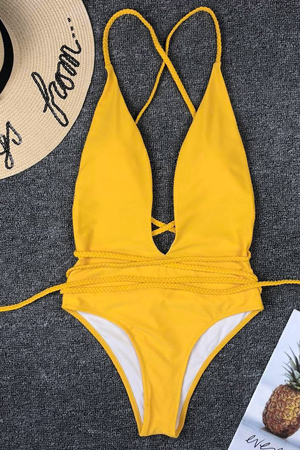 Iyasson Women's Sexy Deep V Backless Ultra-Long Braided Tie Swimsuit