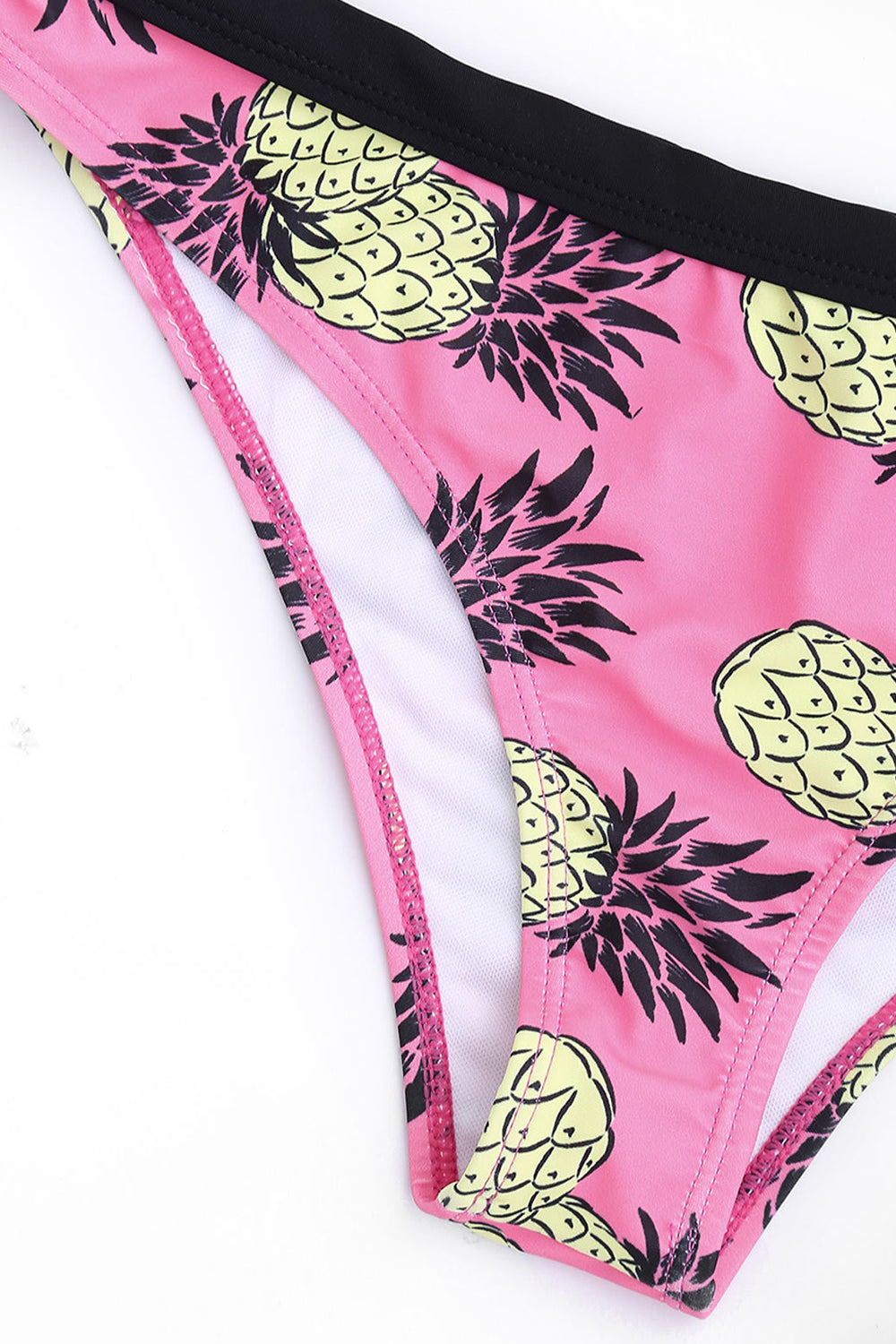 Iyasson Pink Pineapple Printing Cross Design Bikini Sets