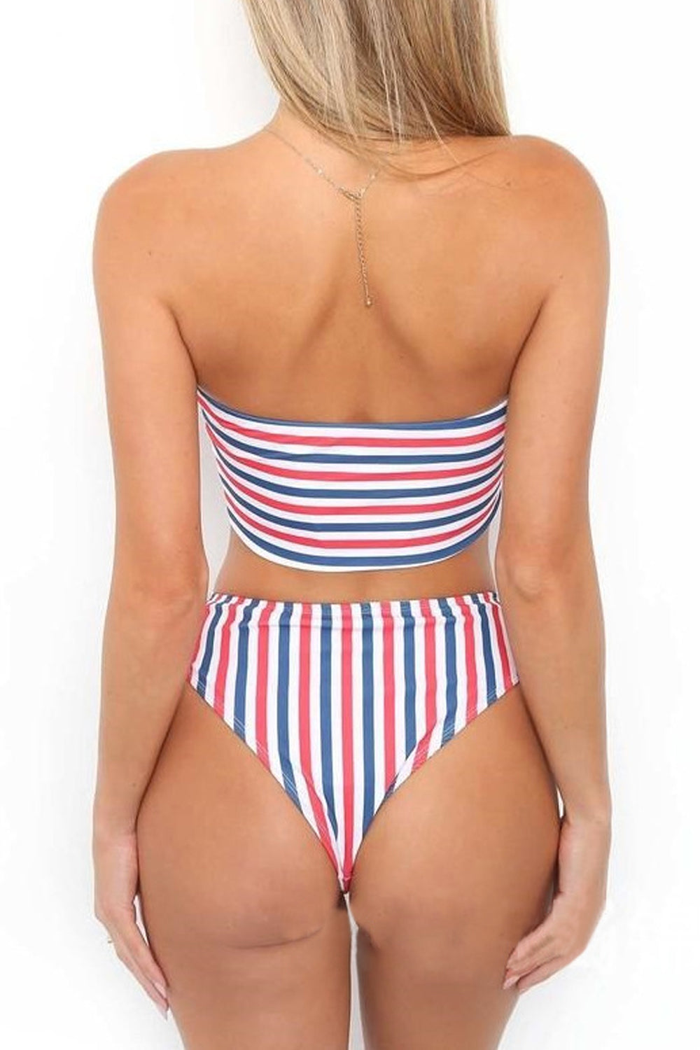 Iyasson Colorful Stripe Pattern Strapless Swimwear