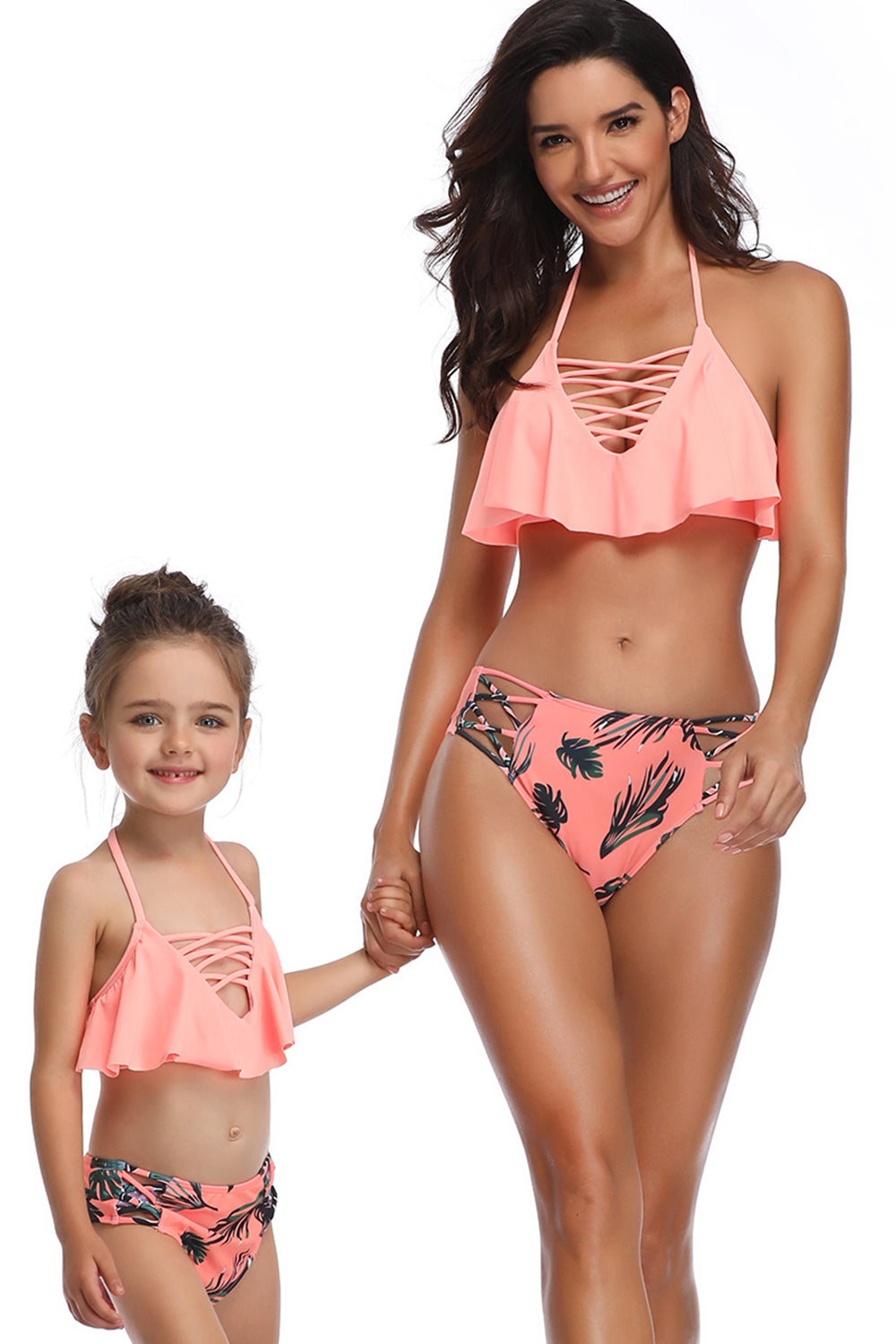 Mommy and Me Matching Family Swimsuit Womens Girls Suit Matching Swimwear Set with Headband