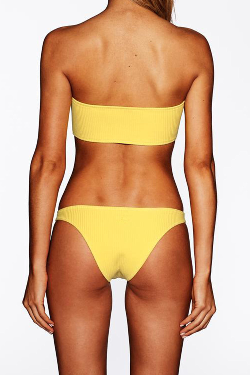 Iyasson Solid Color Rib Knit Strapless Bikini Sets