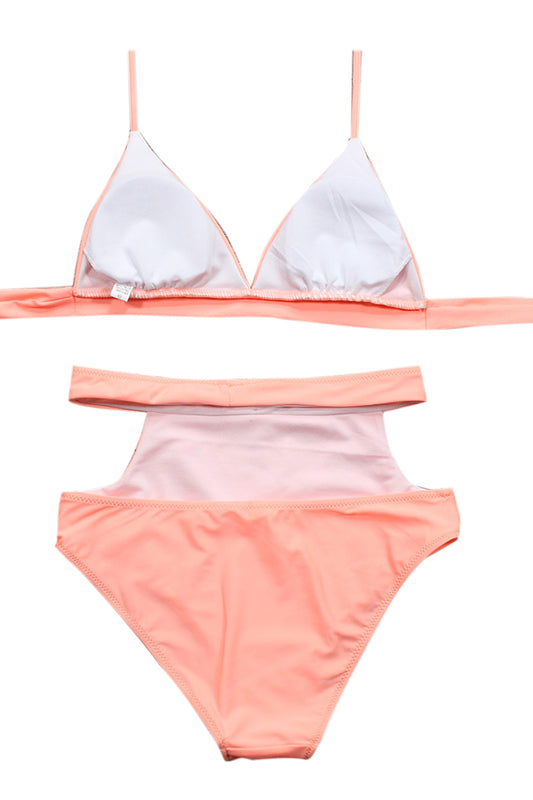 Iyasson Pink Triangle Bikini Top and High-waisted Bikini Bottom