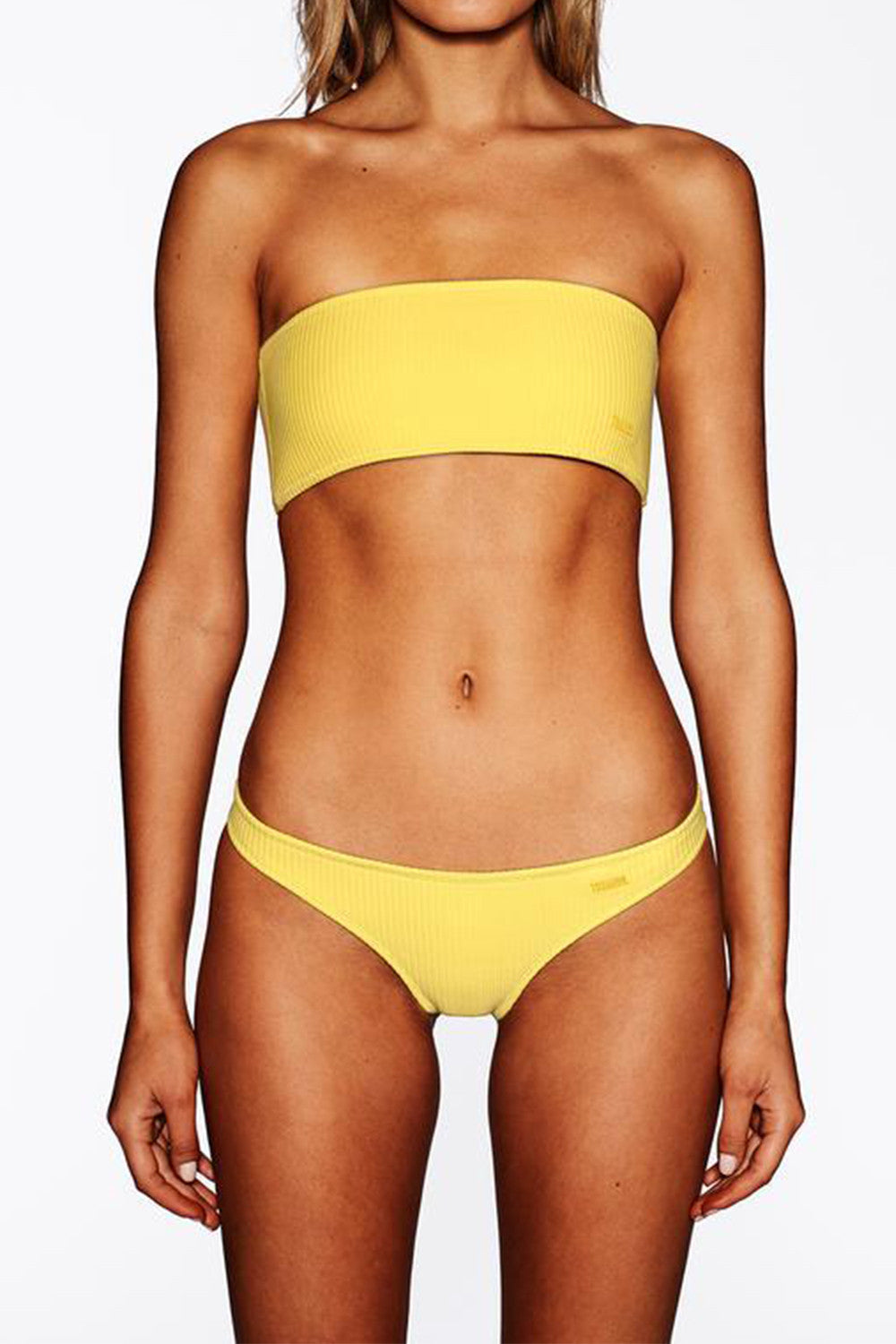 Iyasson Solid Color Rib Knit Strapless Bikini Sets