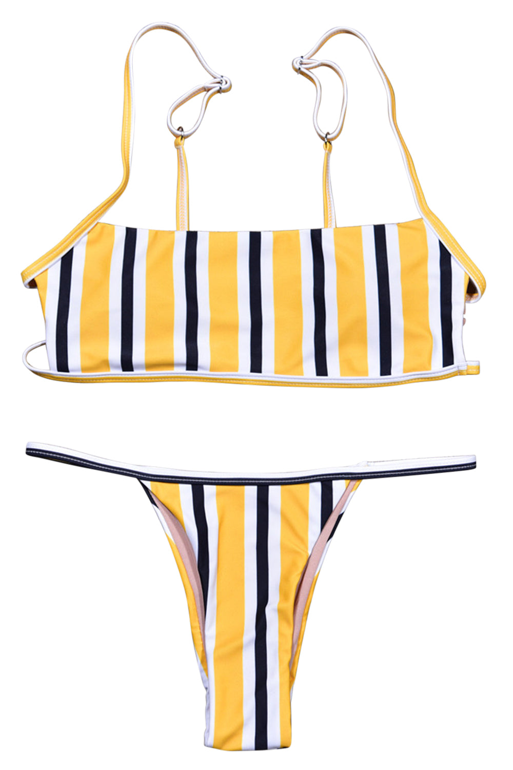Womens Stripe Back Braided Straps Tank Top Strappy Lace Up Bikini Sets