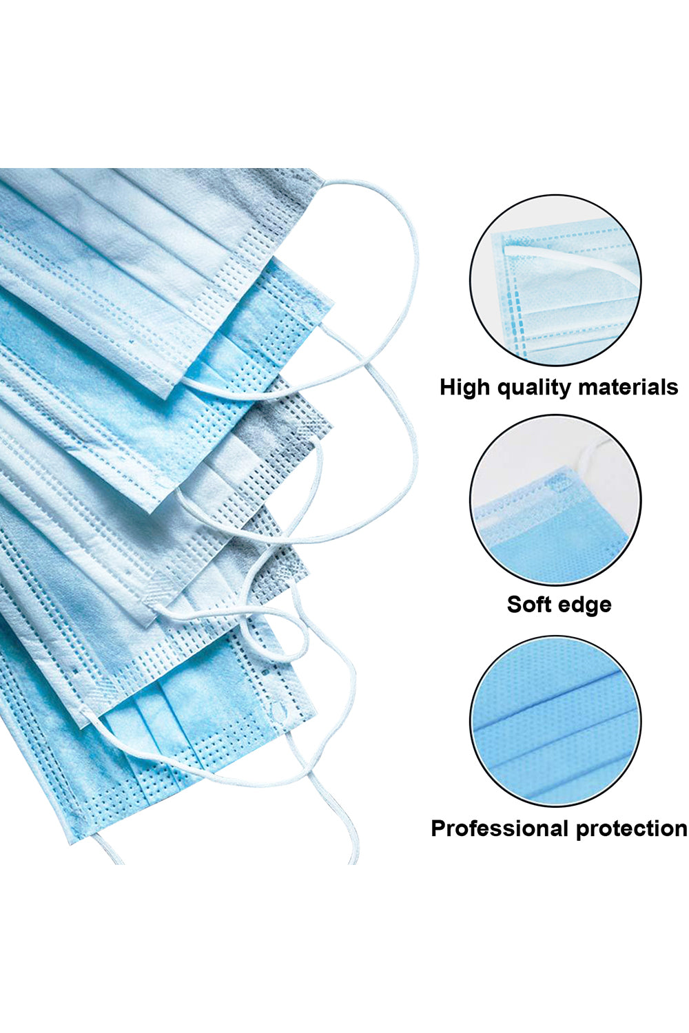 50 Pcs Disposable Face Masks with Elastic Ear Loop 3 Ply for Blocking Dust Air Pollution Protection
