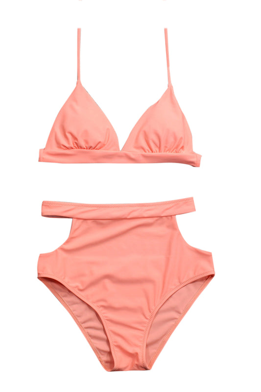 Iyasson Pink Triangle Bikini Top and High-waisted Bikini Bottom