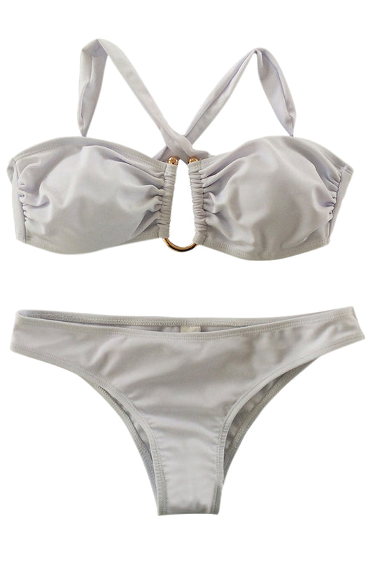 Iyasson Strapless Bikini With U shape Goldtone Metal at Front