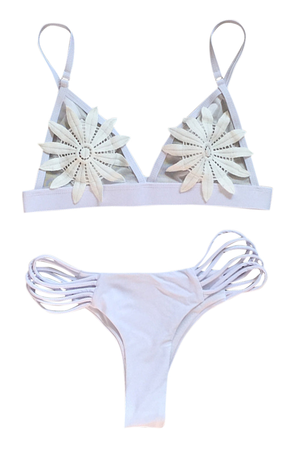 Iyasson Flower Crochet Triangle Top Bikini Set