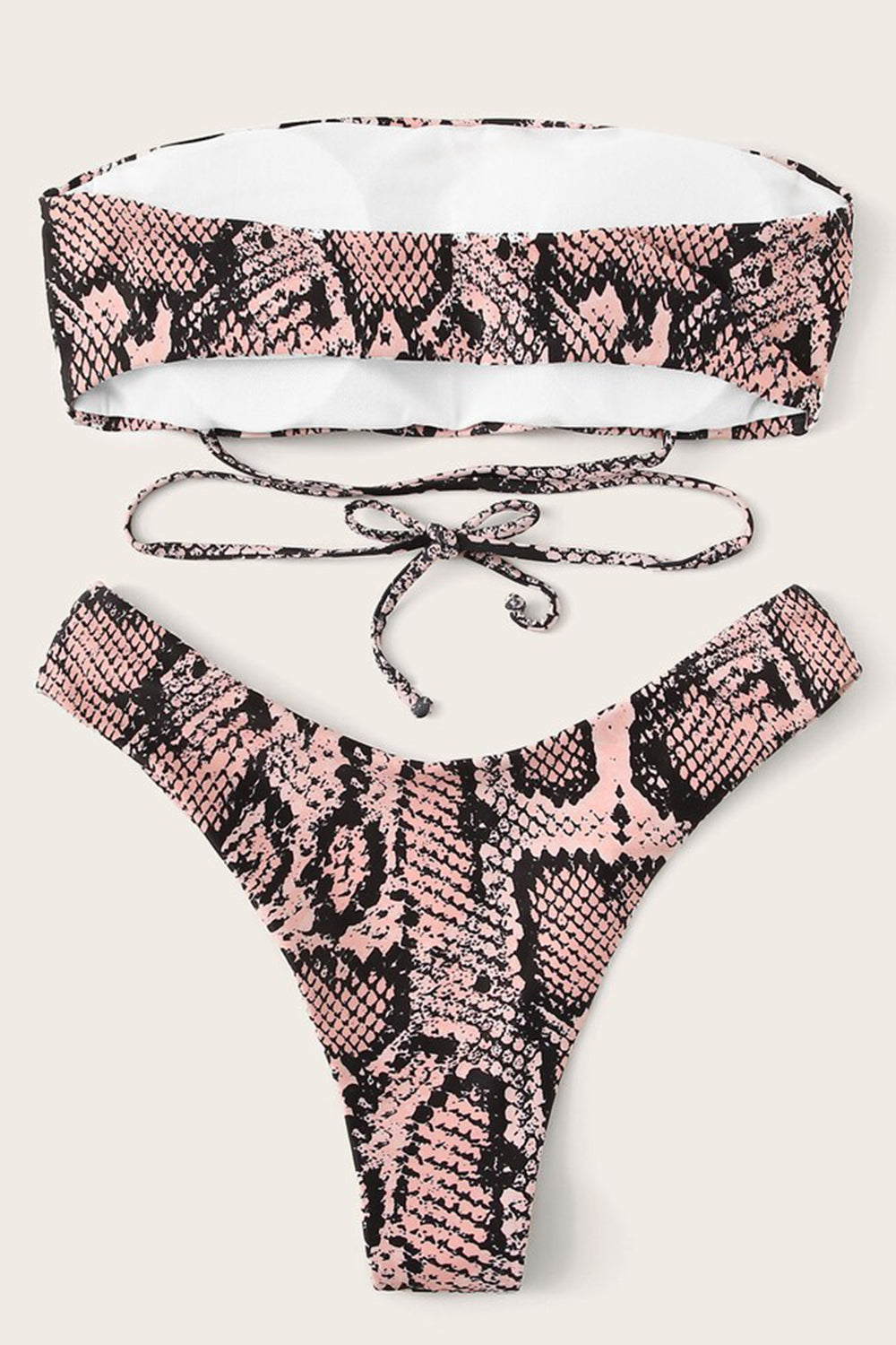 Womens Two Pieces Bikini Set Padded Snake Print Strapless Bandeau Swimsuit