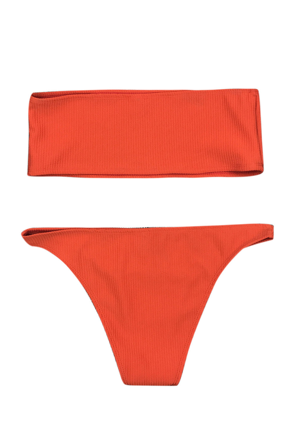 Iyasson Solid Color Rib Knit Strapless Bikini Sets