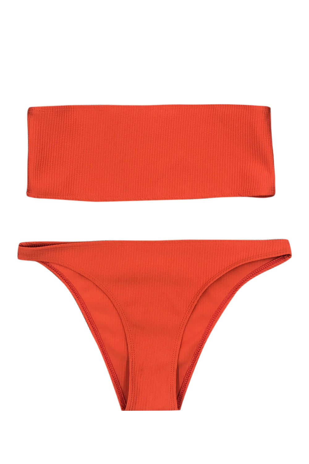 Iyasson Solid Color Rib Knit Strapless Bikini Sets