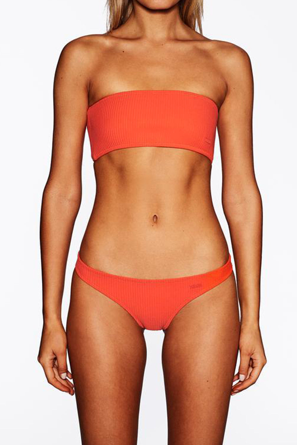 Iyasson Solid Color Rib Knit Strapless Bikini Sets