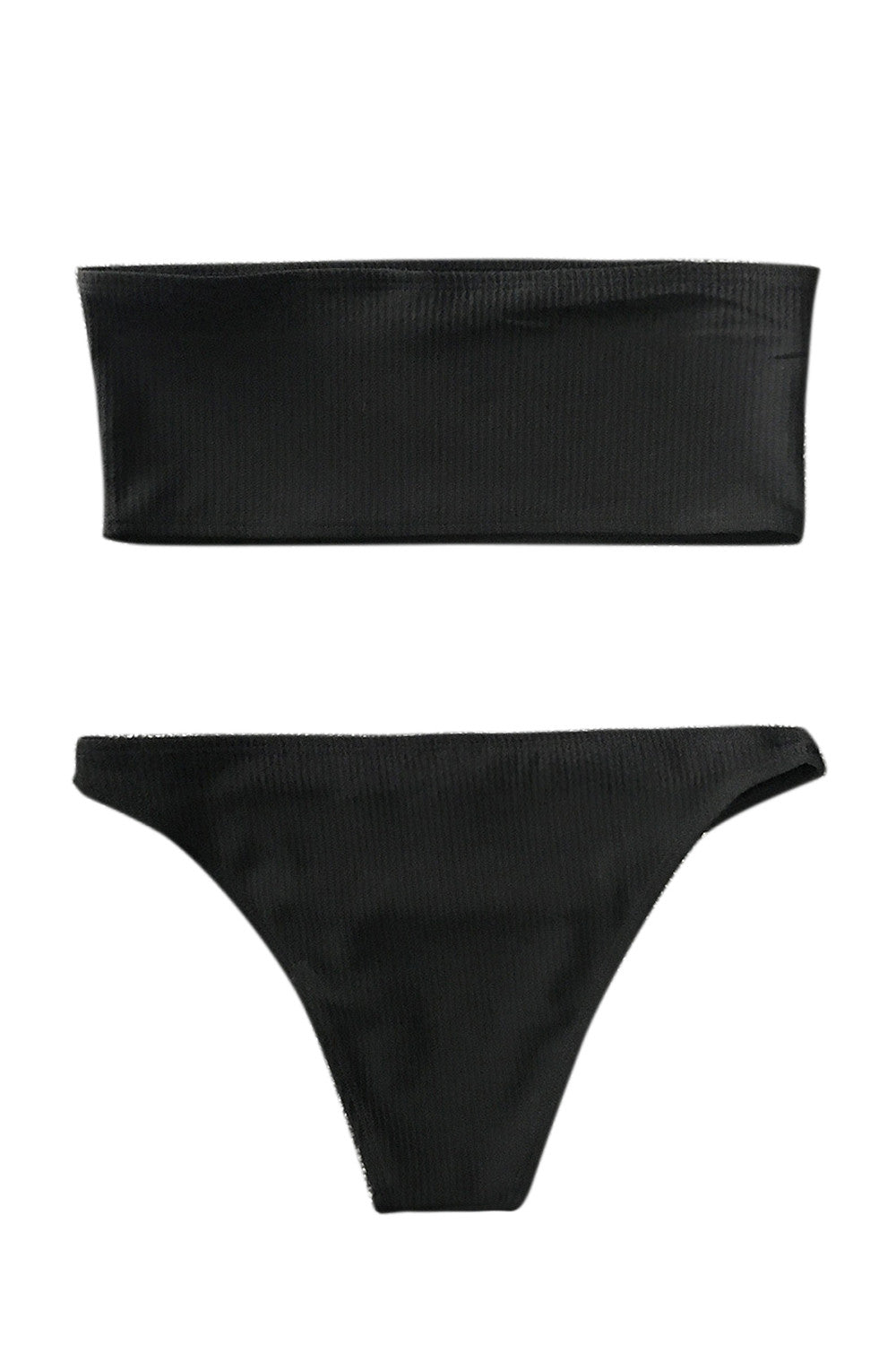 Iyasson Solid Color Rib Knit Strapless Bikini Sets
