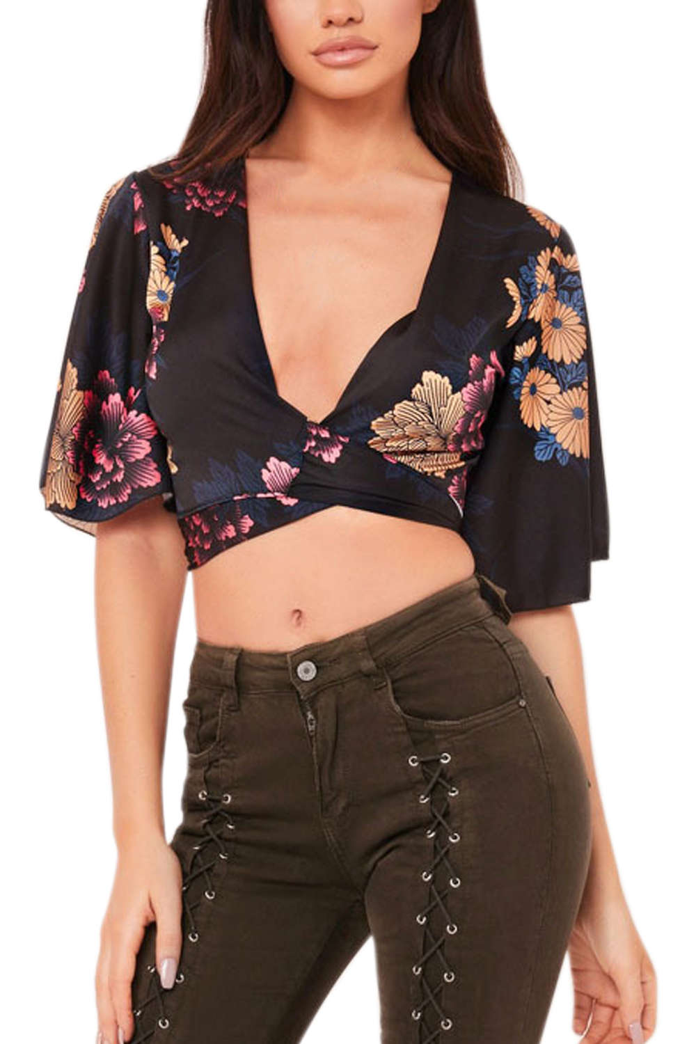 Iyasson Floral Printing Women Bandages Wrapped Crop Top