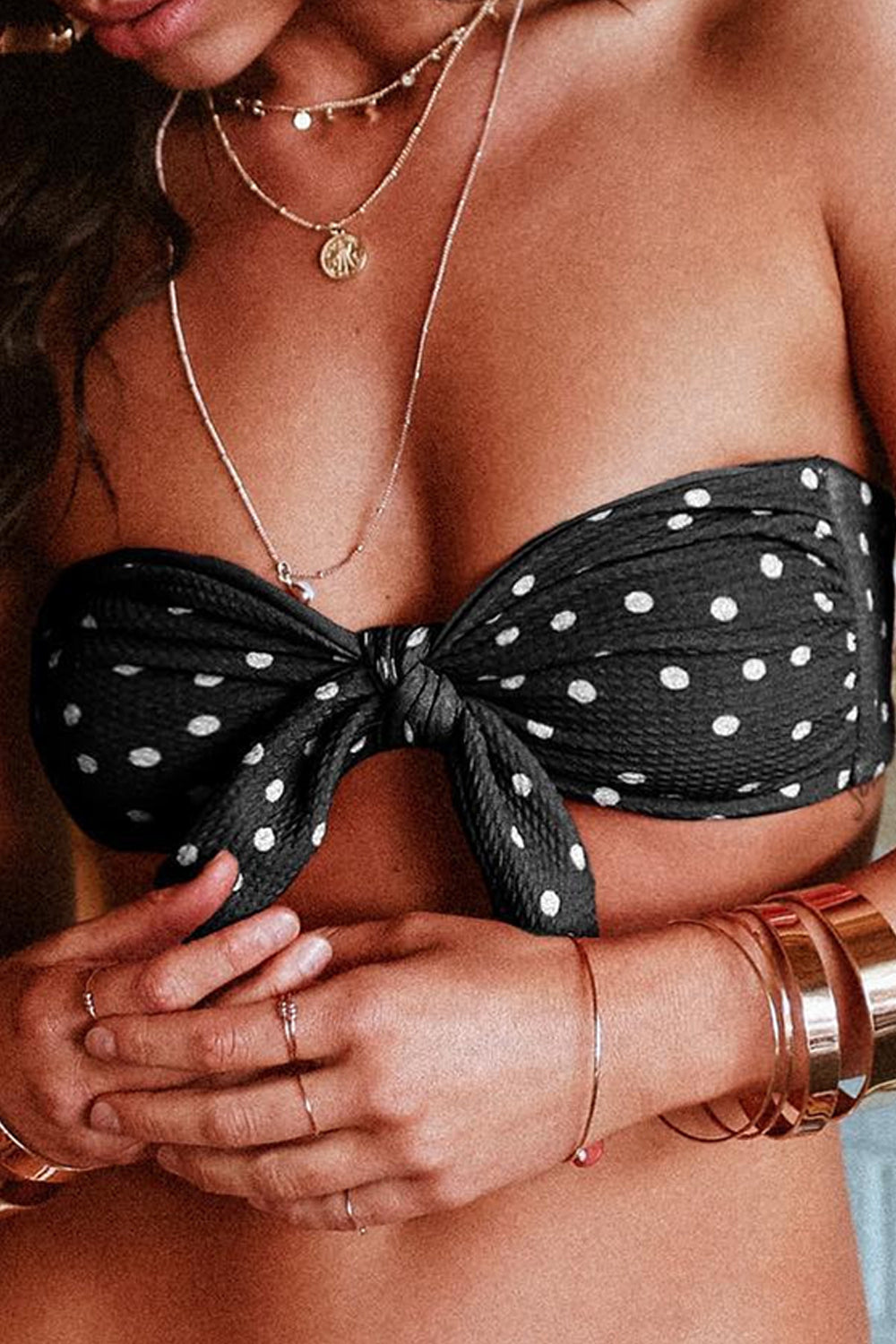 Iyasson Polka Dot Printing Strapless Bikini Sets
