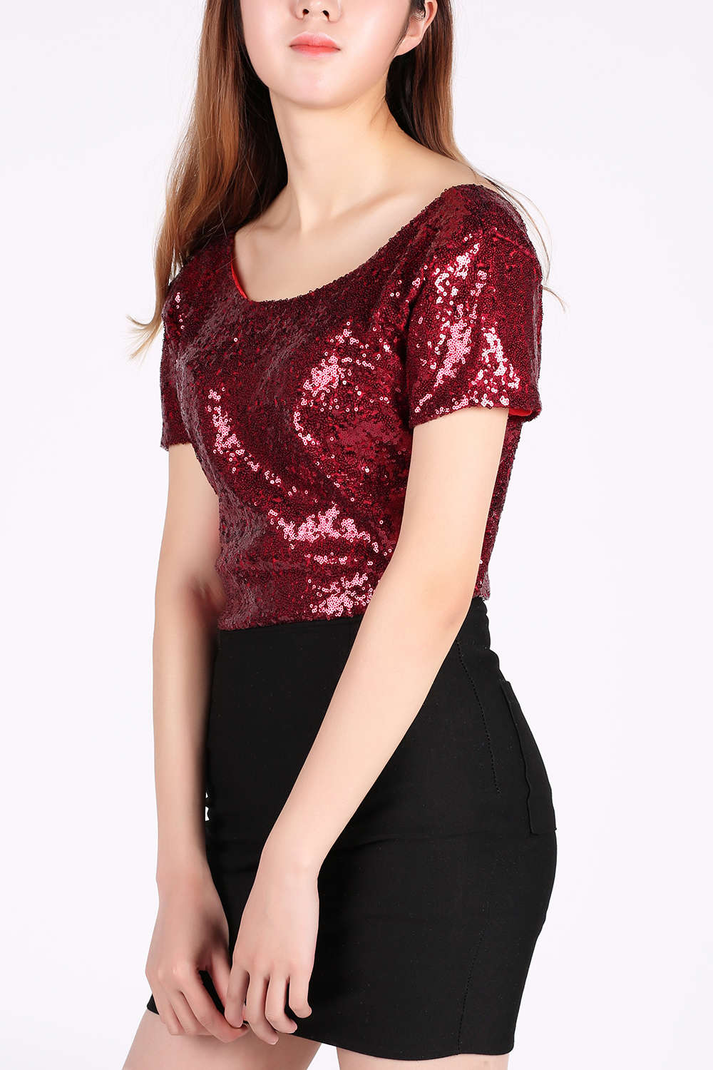 Iyasson Women's Glitter Sequins Short Sleeve Crop Top