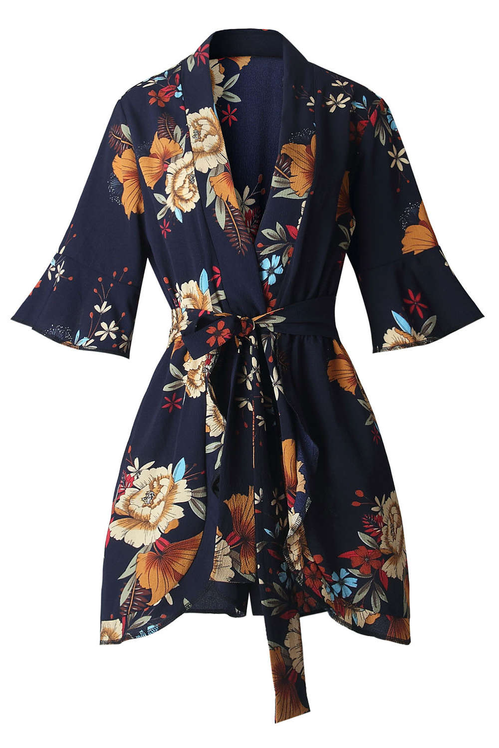 Iyasson Floral Printed V-neck Half Flare Sleeve Romper