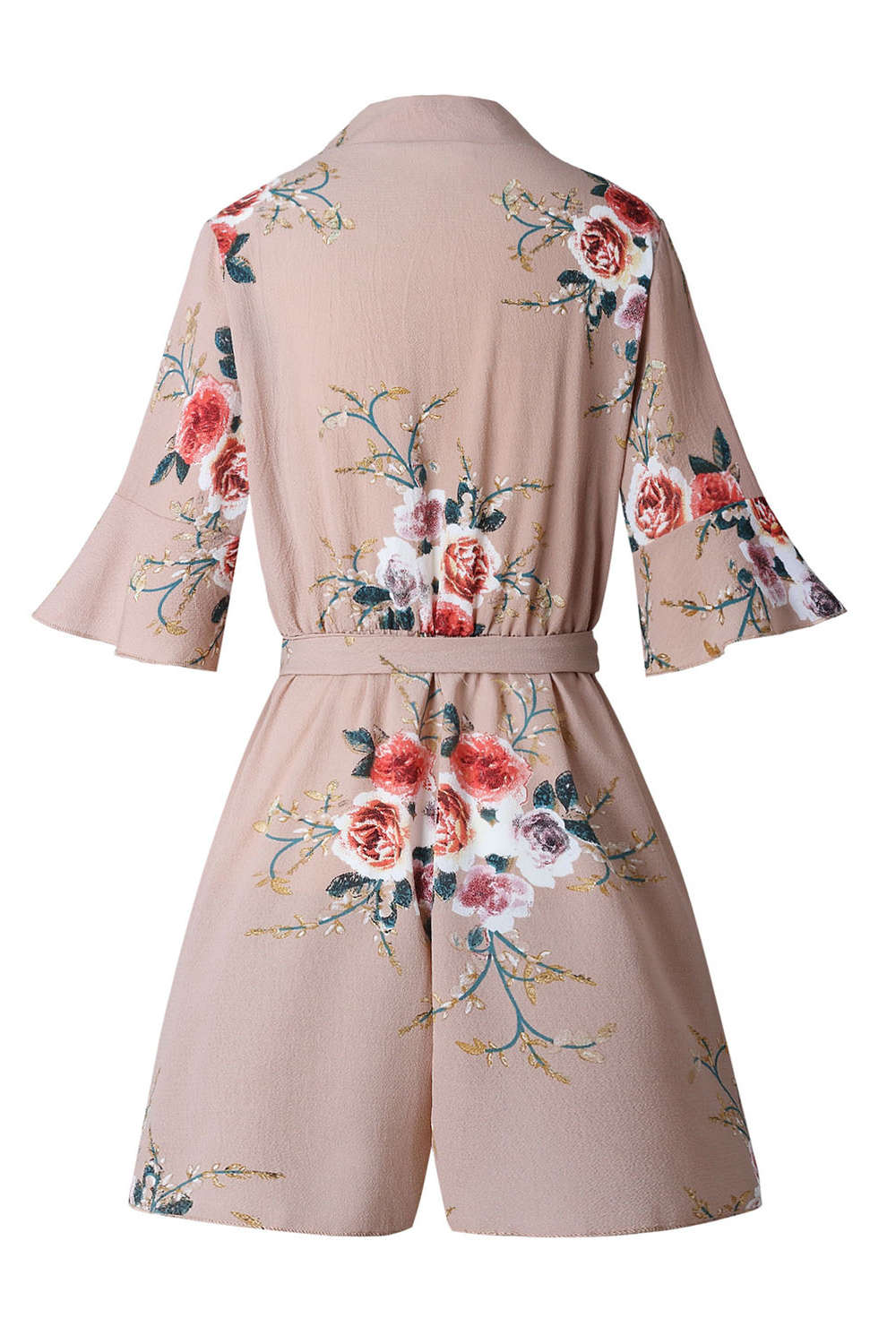 Iyasson Floral Printed V-neck Half Flare Sleeve Romper