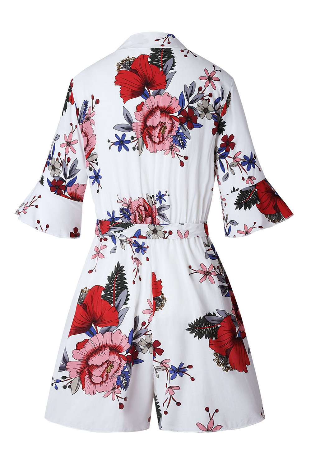 Iyasson Floral Printed V-neck Half Flare Sleeve Romper