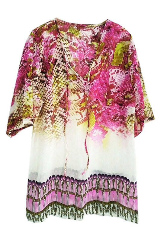 Iyasson Bohemia Printed Tassel Swim Beach Cover-Up