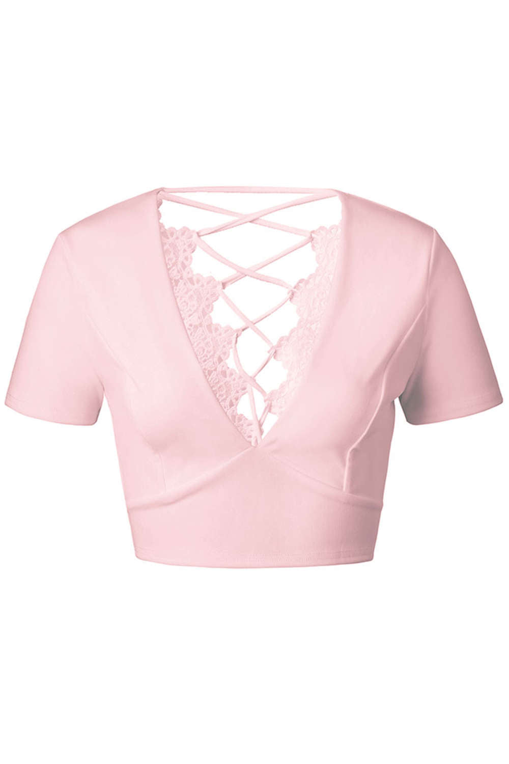 Iyasson Deep V-neck Lace Bandage Crop Top