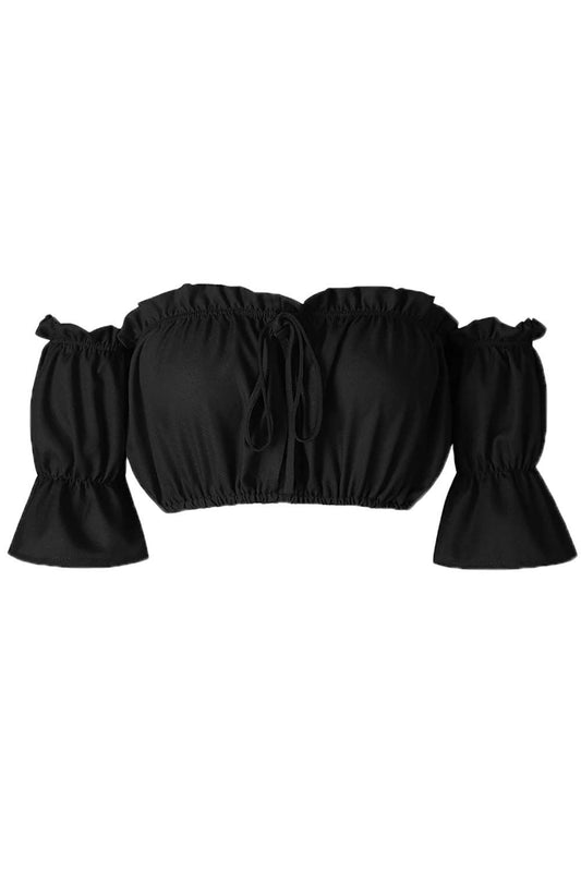 Iyasson Sexy Puff Sleeve Ruffles Crop Tops