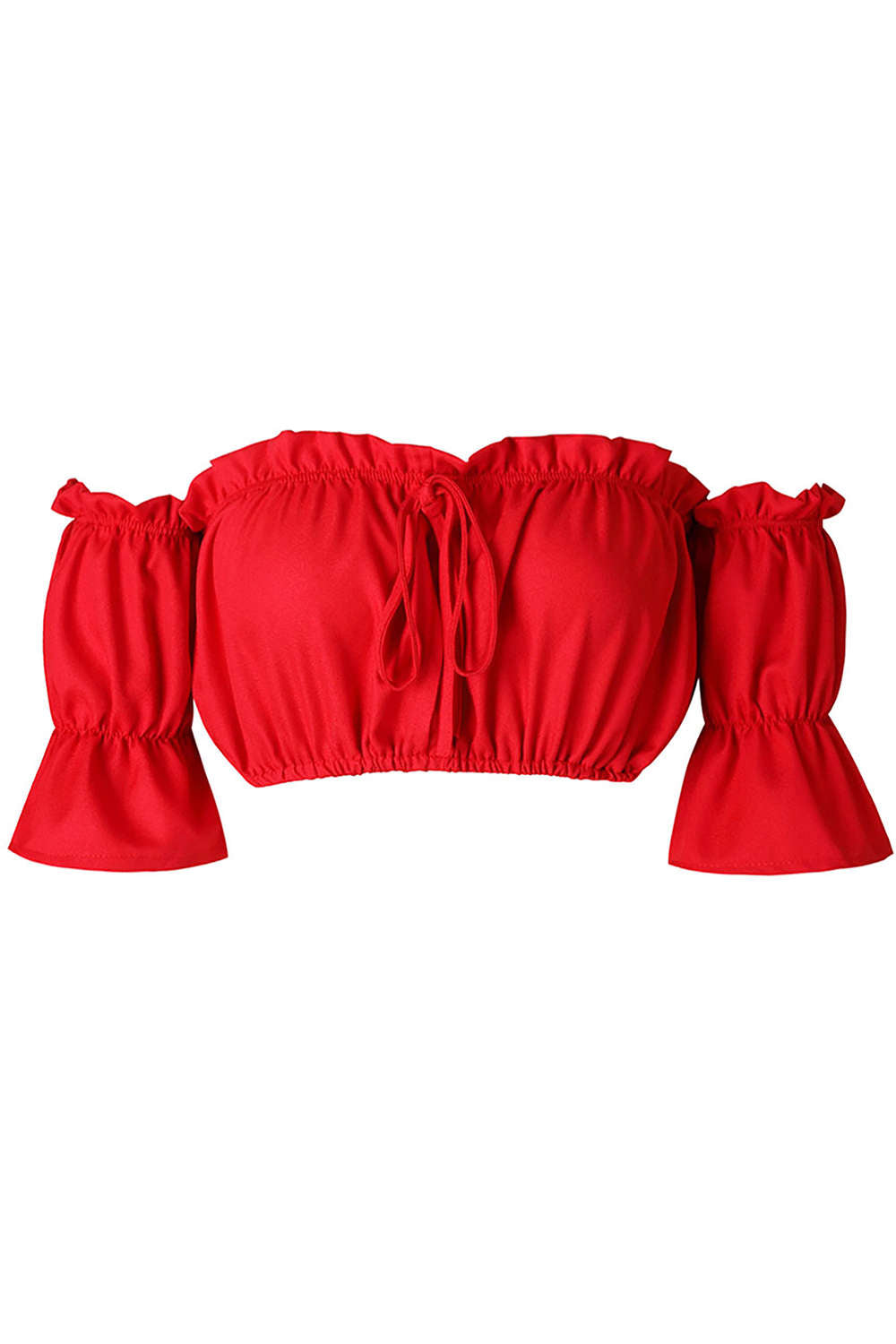 Iyasson Sexy Puff Sleeve Ruffles Crop Tops