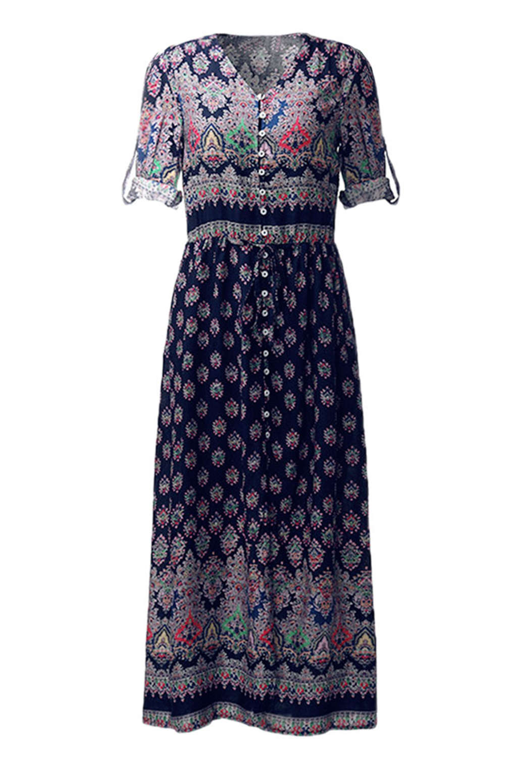 Iyasson Women Long Sleeve Boho Floral Print Maxi Dress