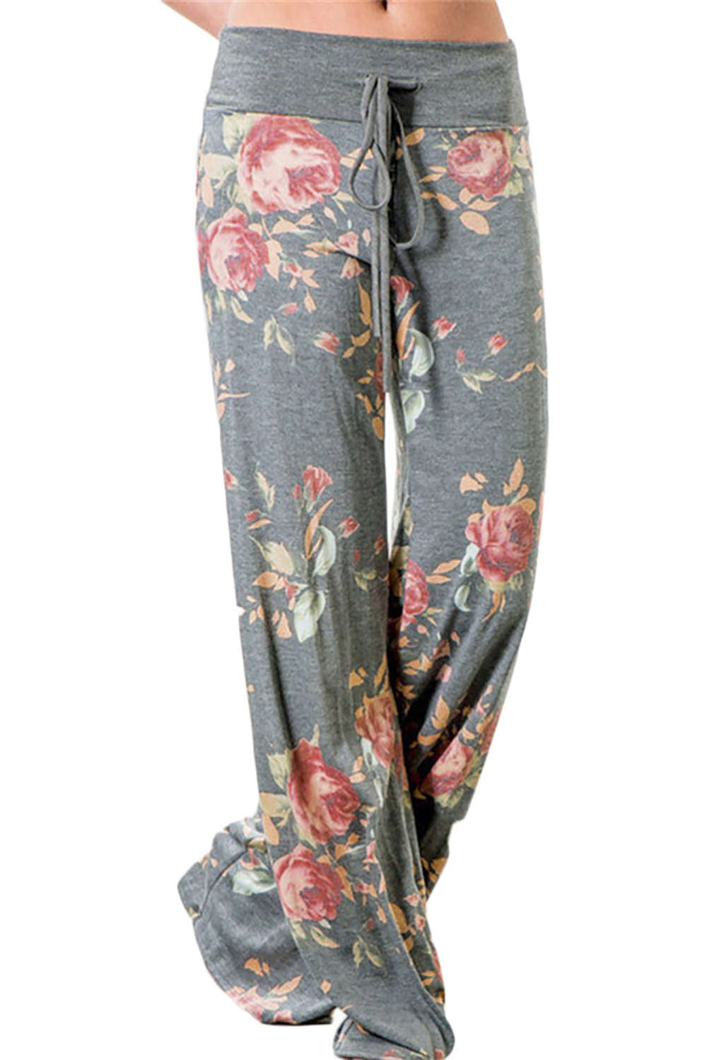 Iyasson High Waist Floral Print Drawstring Wide Leg Pants