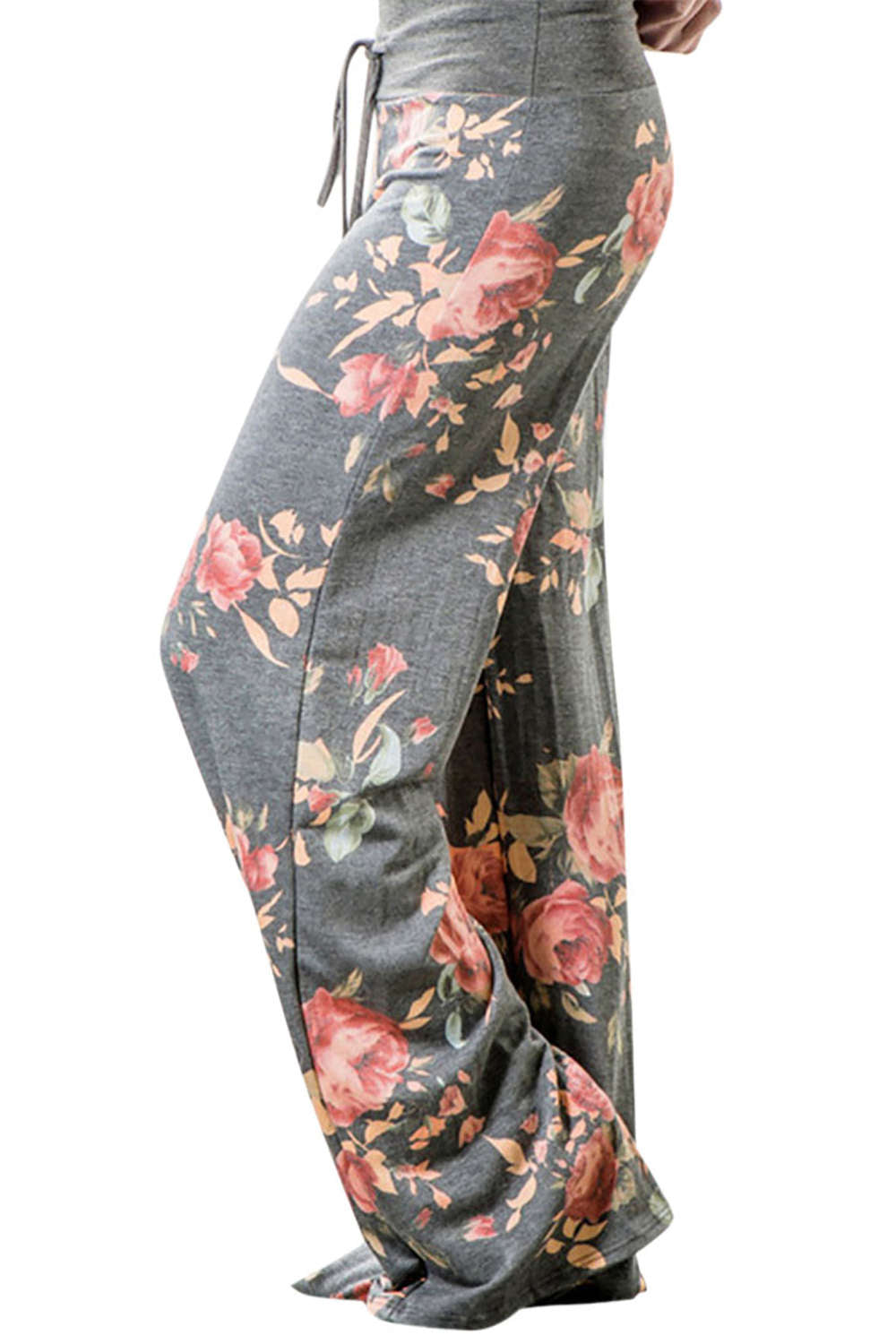 Iyasson High Waist Floral Print Drawstring Wide Leg Pants