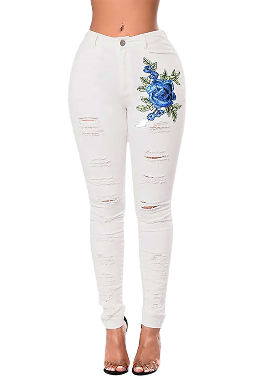 Iyasson Rose Embroidered High Waist Skinny Jeans