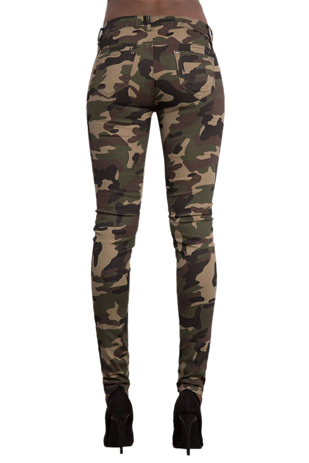 Iyasson Women's Knee Ripped Hole Camouflage Jeans