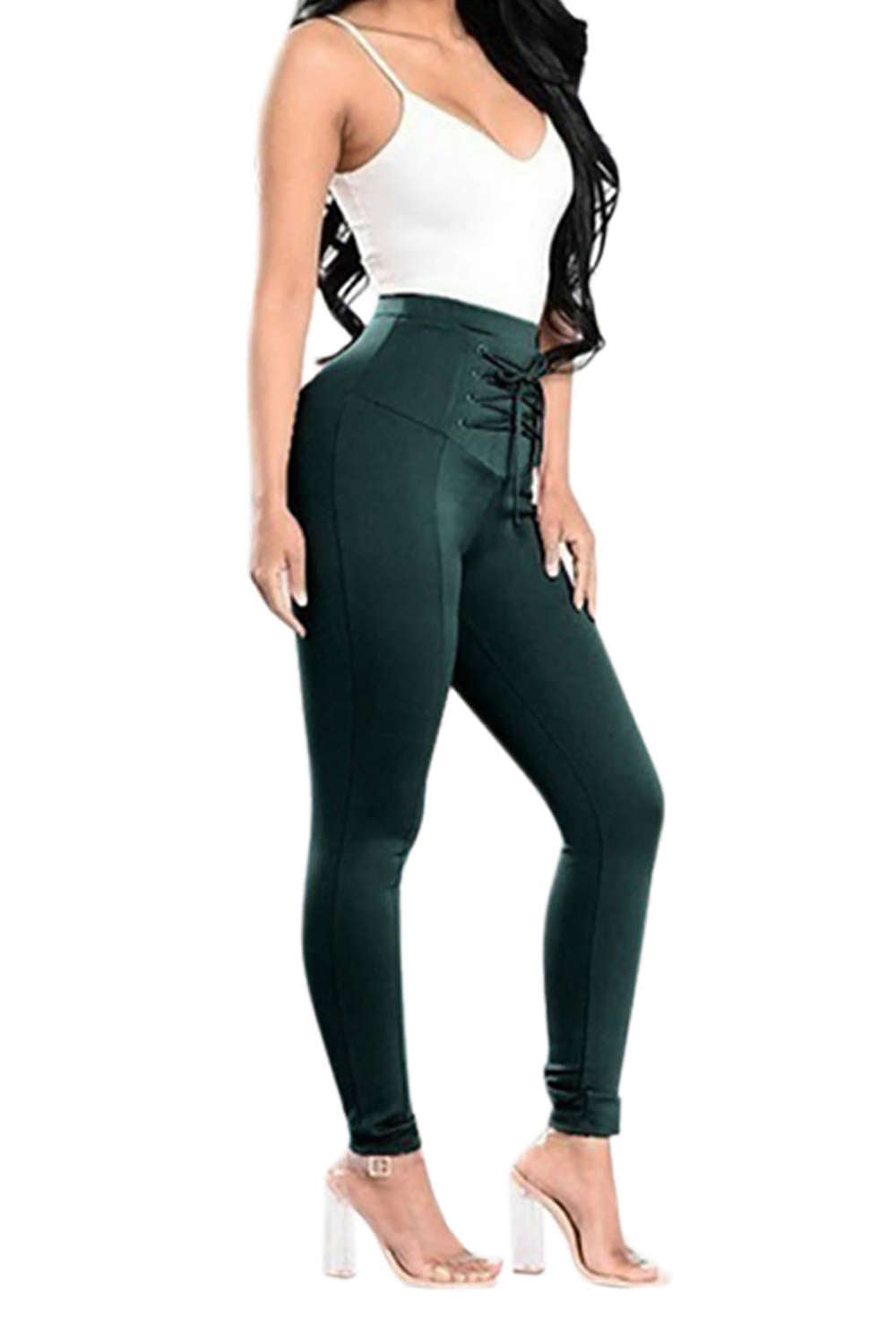 Iyasson Drawstring Elastic High Waisted Leggings