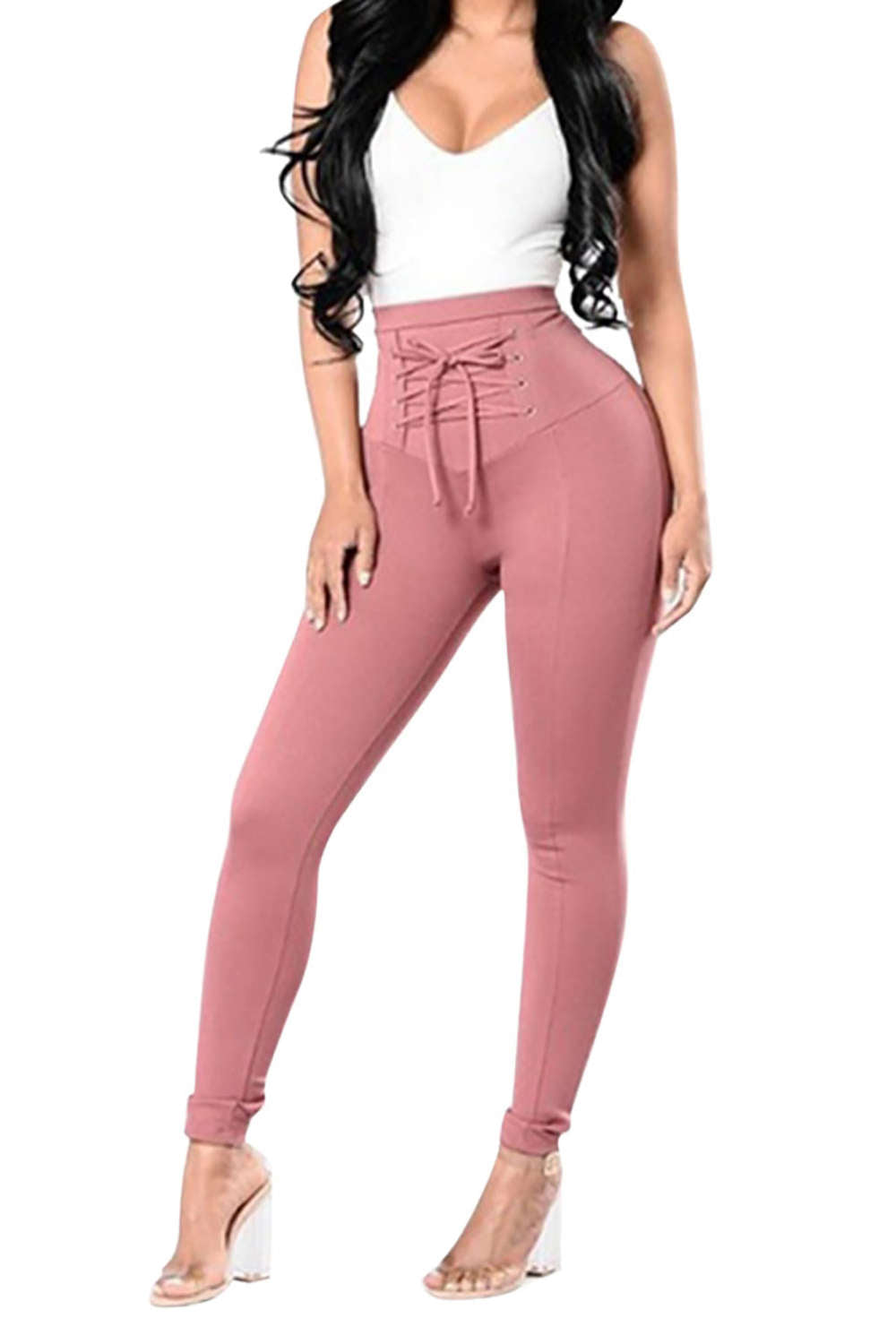 Iyasson Drawstring Elastic High Waisted Leggings