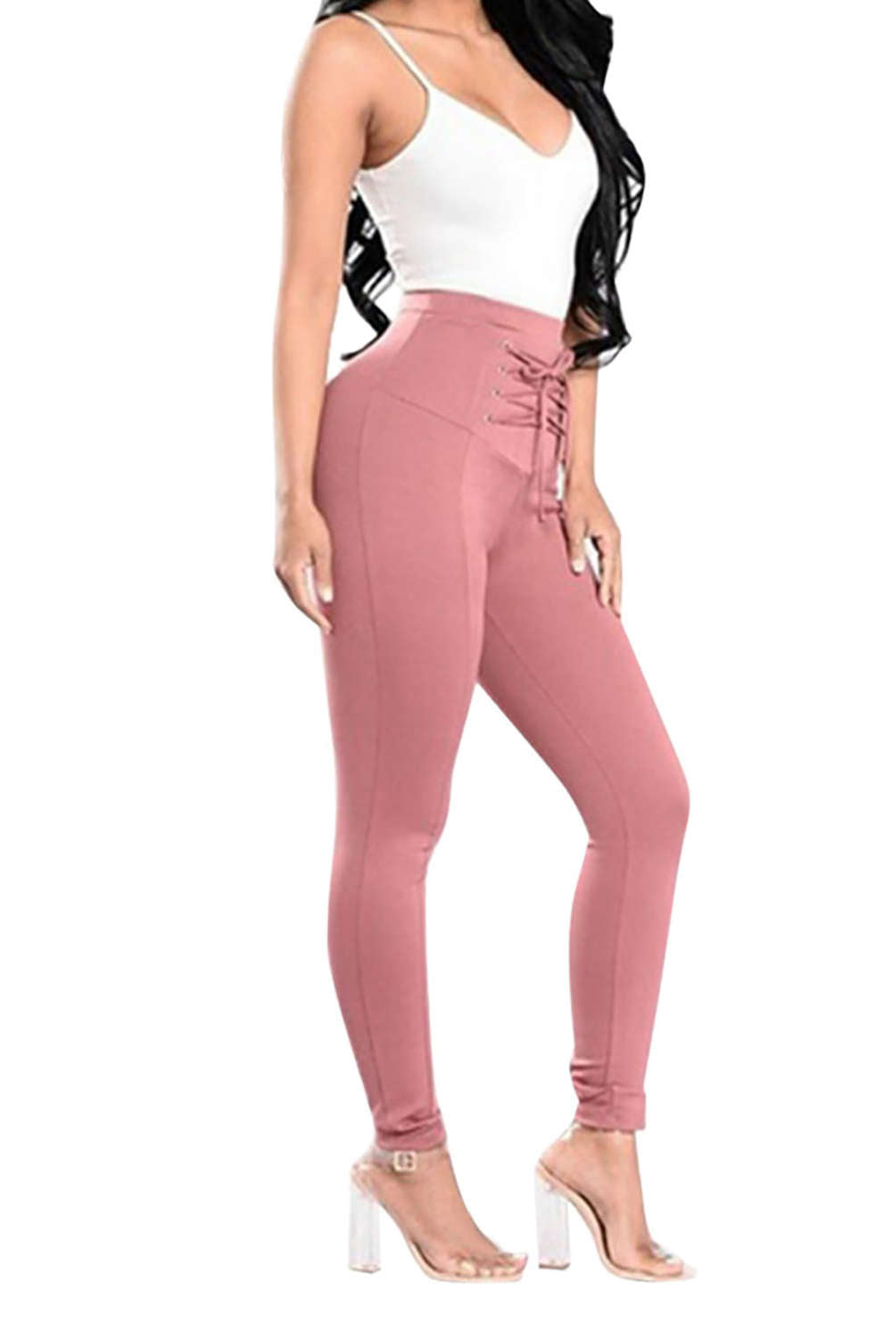 Iyasson Drawstring Elastic High Waisted Leggings