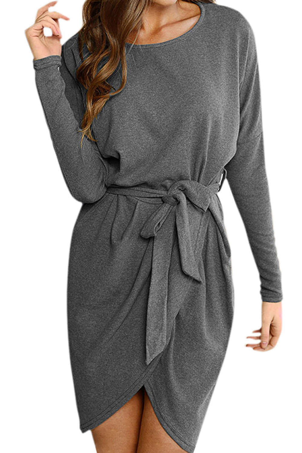 Iyasson Long Sleeve Belted Wrap Mini Dress