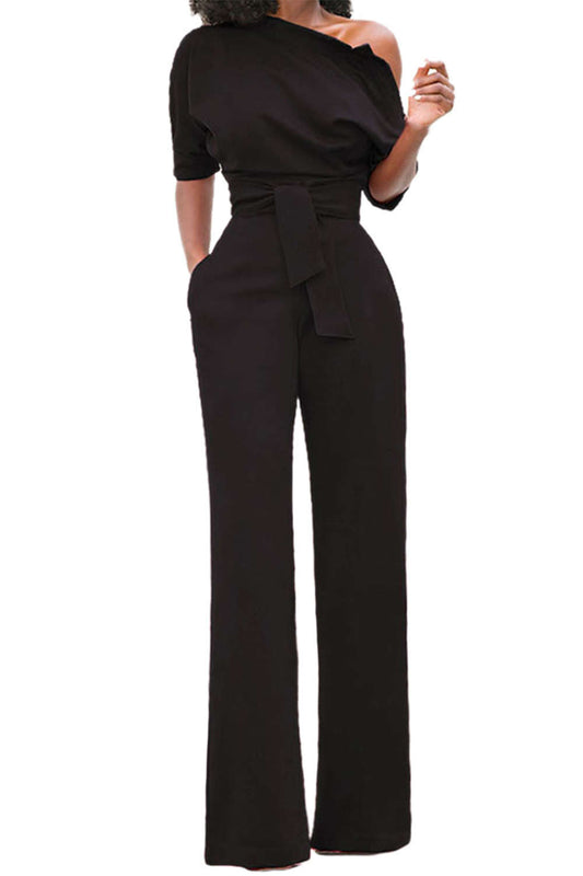 Iyasson One Shoulder Wide Leg Jumpsuit
