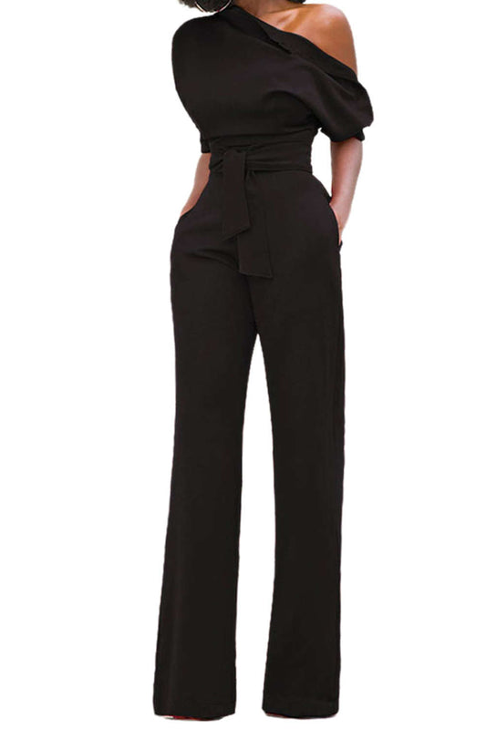 Iyasson One Shoulder Wide Leg Jumpsuit