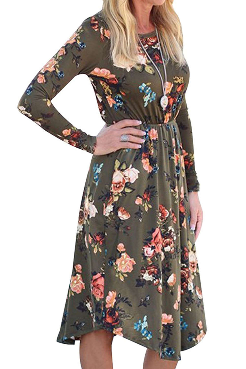 Iyasson Long Sleeve Floral Midi Dress