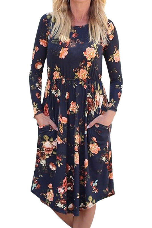 Iyasson Long Sleeve Floral Midi Dress