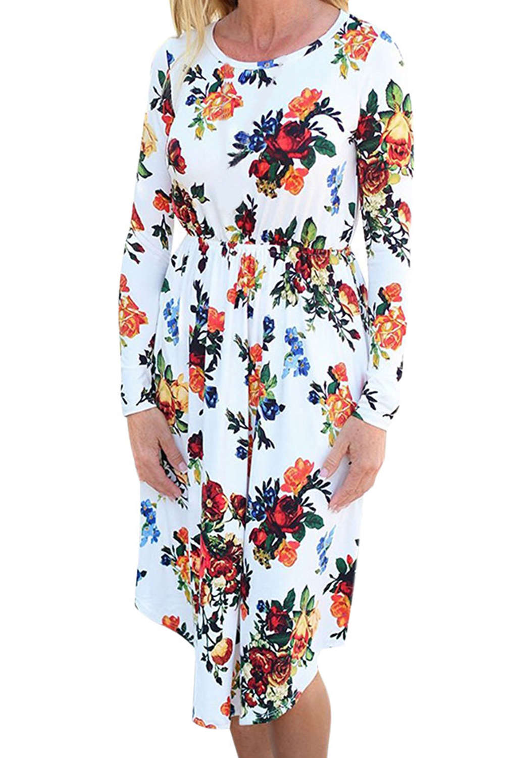 Iyasson Long Sleeve Floral Midi Dress