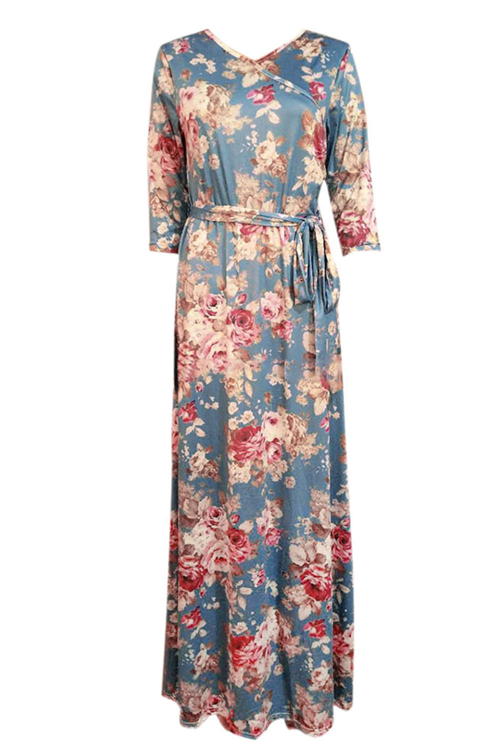 Iyasson Long Sleeve Floral Wrap Maxi Dress