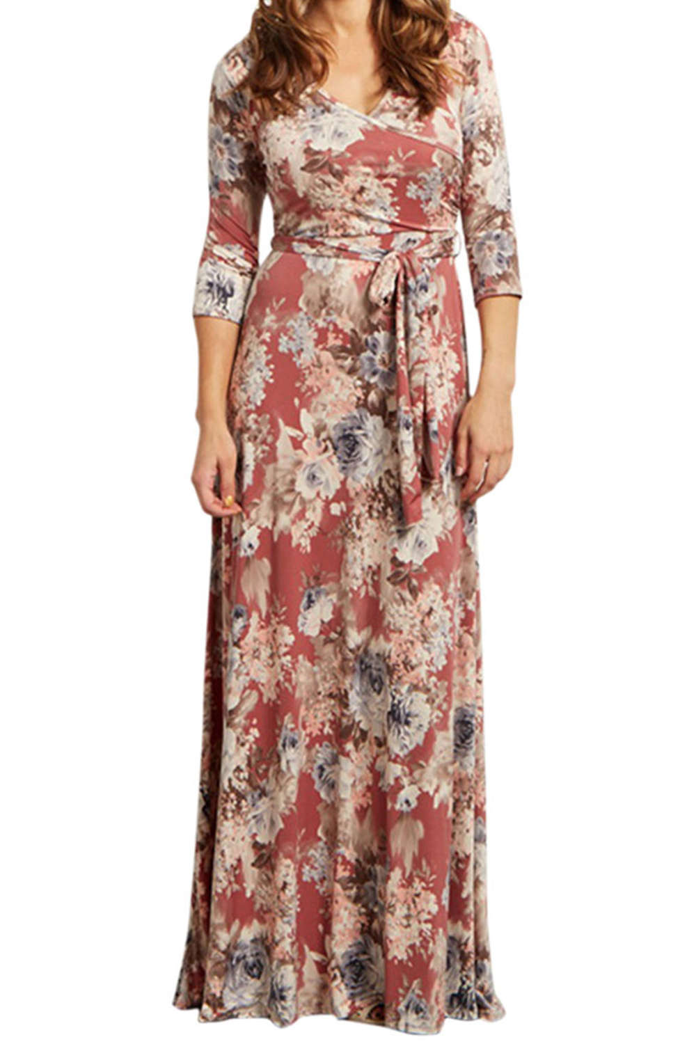 Iyasson Long Sleeve Floral Wrap Maxi Dress