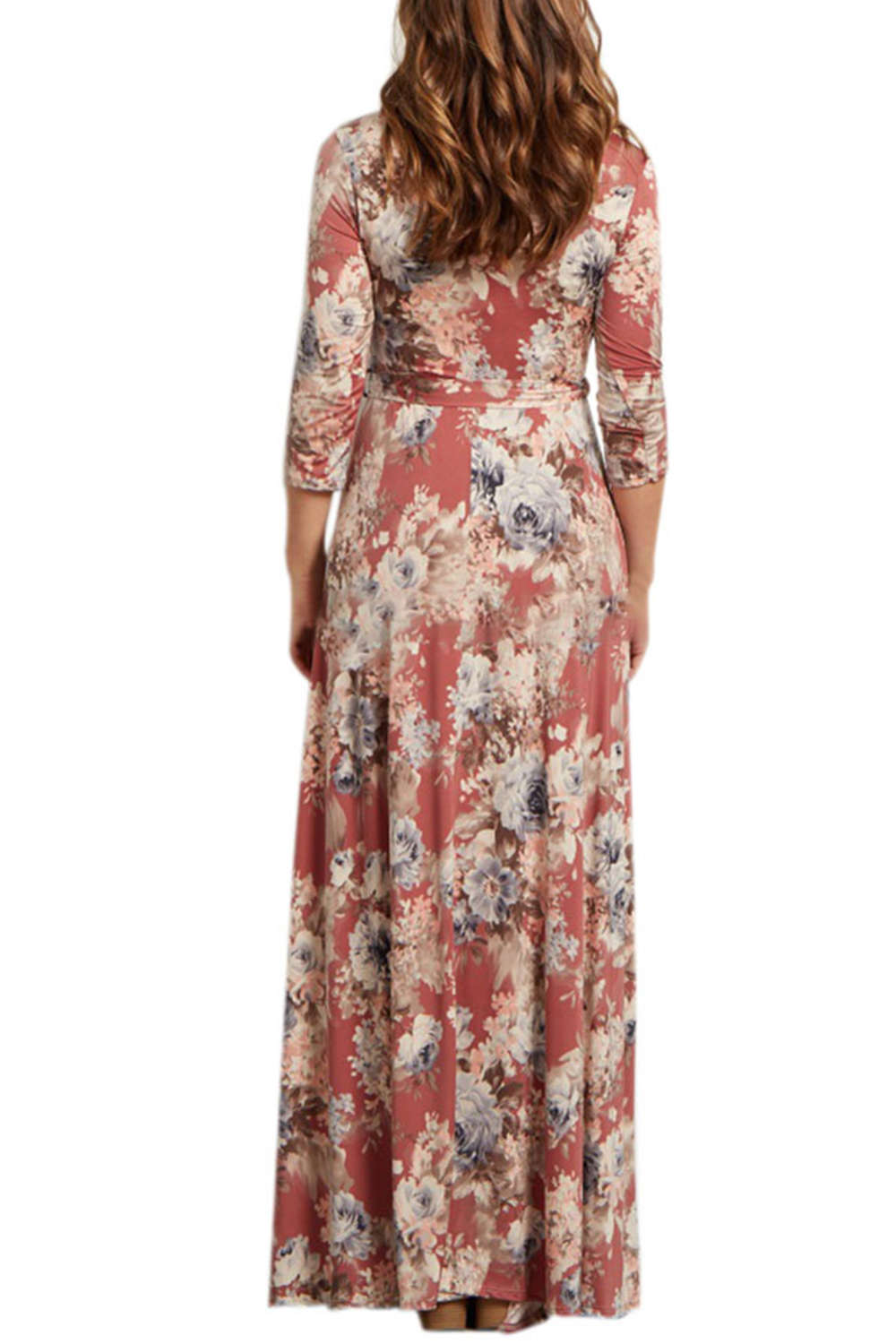 Iyasson Long Sleeve Floral Wrap Maxi Dress