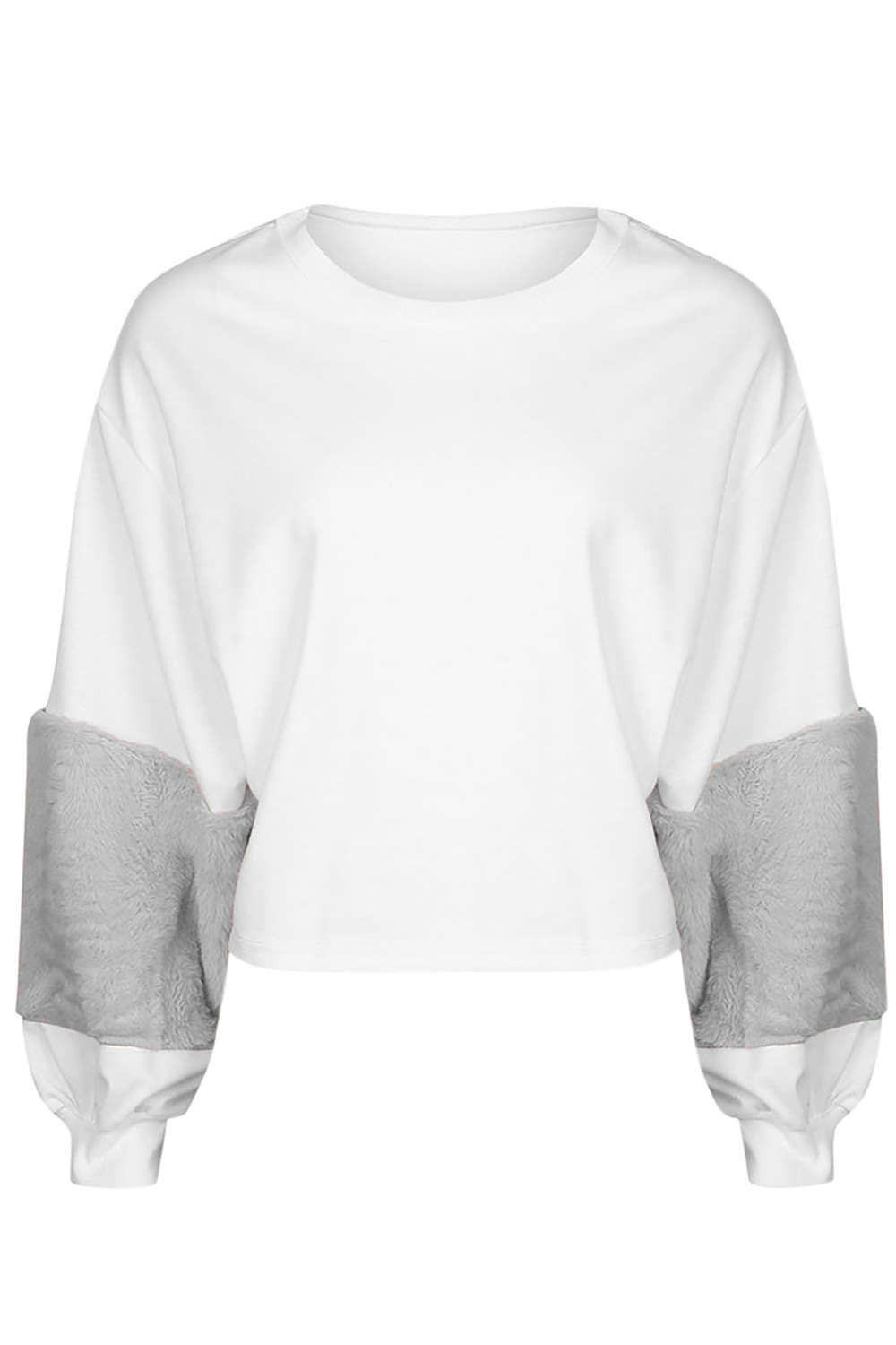 Iyasson Plush Sleeves Patchwork Pullover Sweatshirt